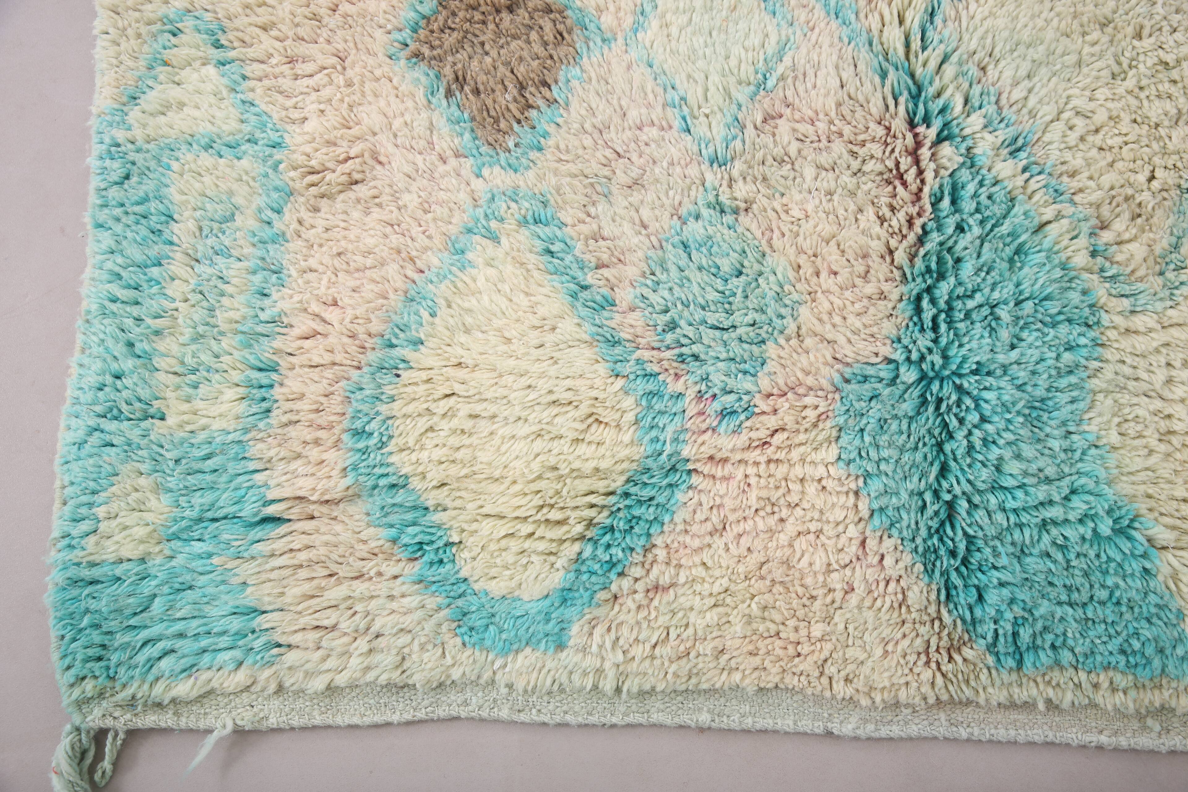 Turquoise Vintage Boujaad Rug 158 cm x 262 cm - Moroccan Wool rug Handmade