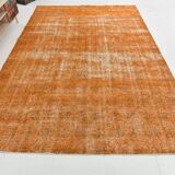 Tapis Vintage Orange Ocre Patiné, Style Bohème Chic