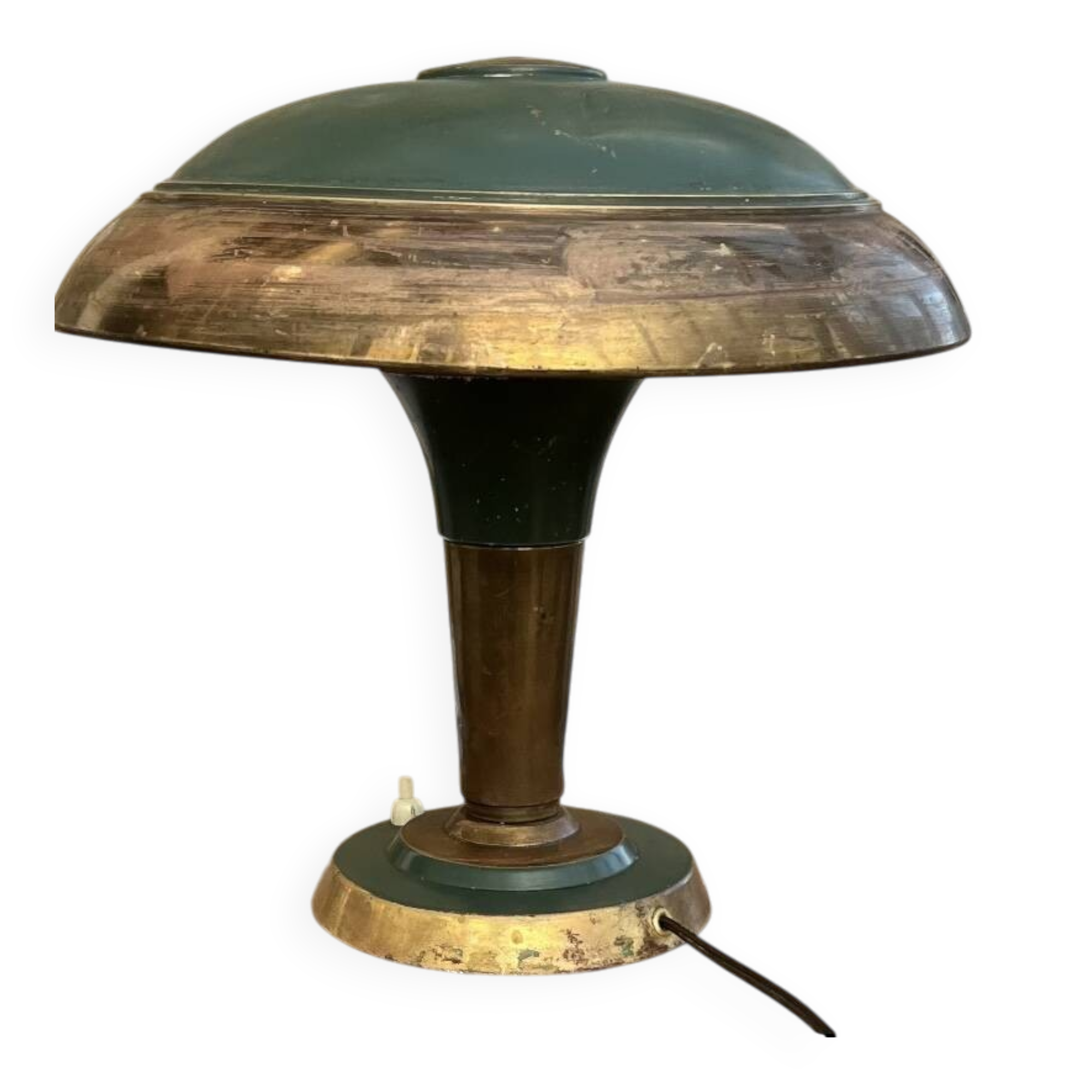 Vintage brass & green metal lamp - mushroom / Art Deco