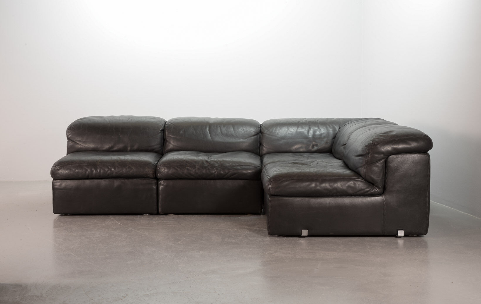 Durlet 'Jeep' Modular Sofa in Anthracite Grey Leather, Belgium 1970s