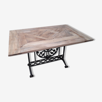 Wood and wrought iron dining table