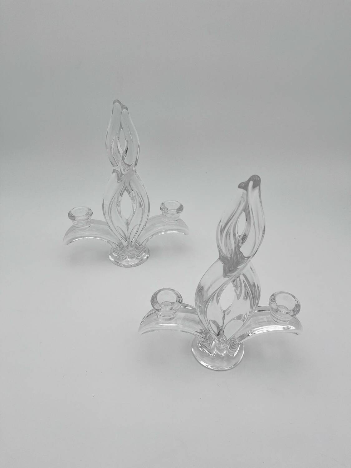 Pair of "Vegetal" candlesticks in solid crystal - Vannes-le-Châtel