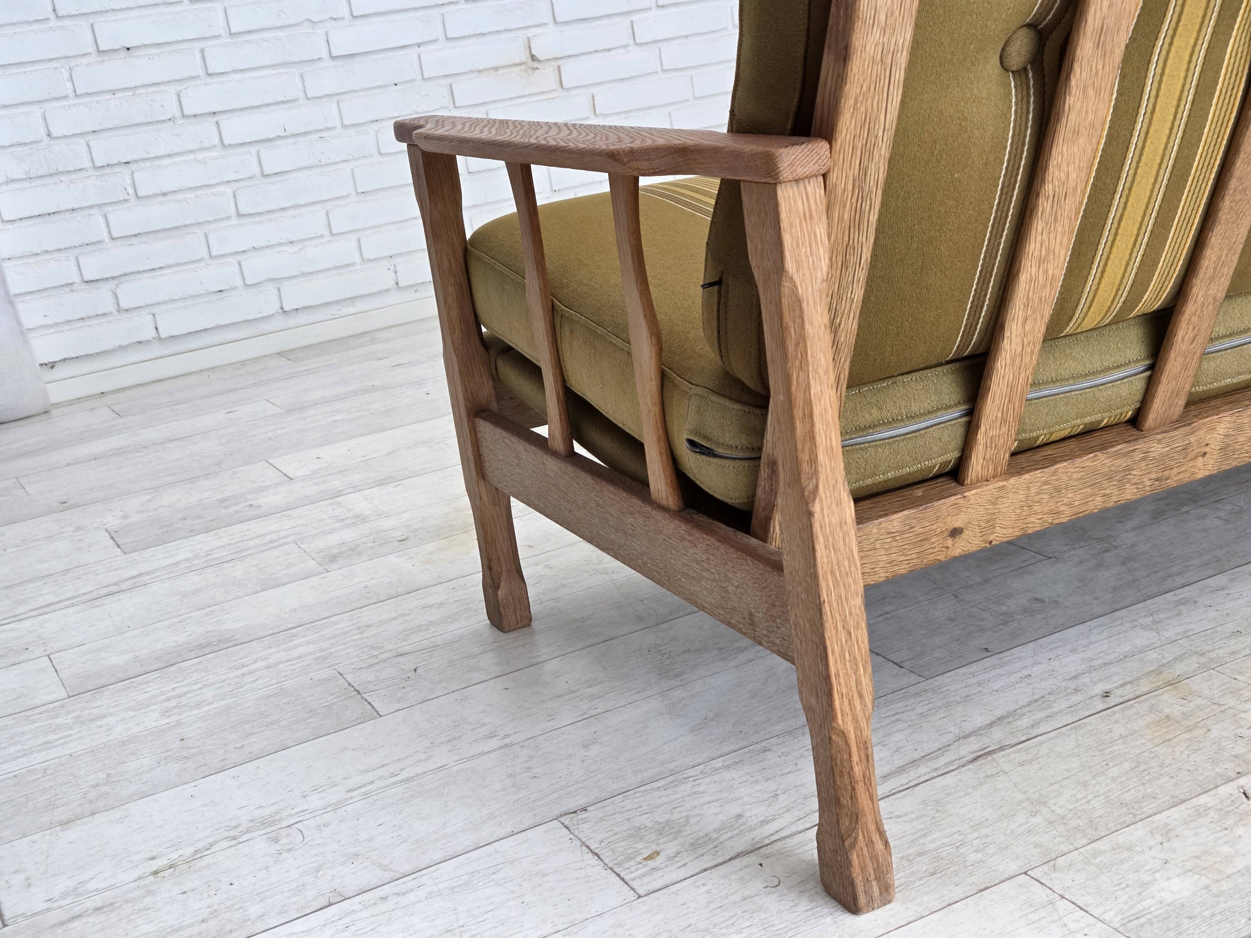 1970s, Danish 3-seater sofa, furniture wool, solid oak wood.