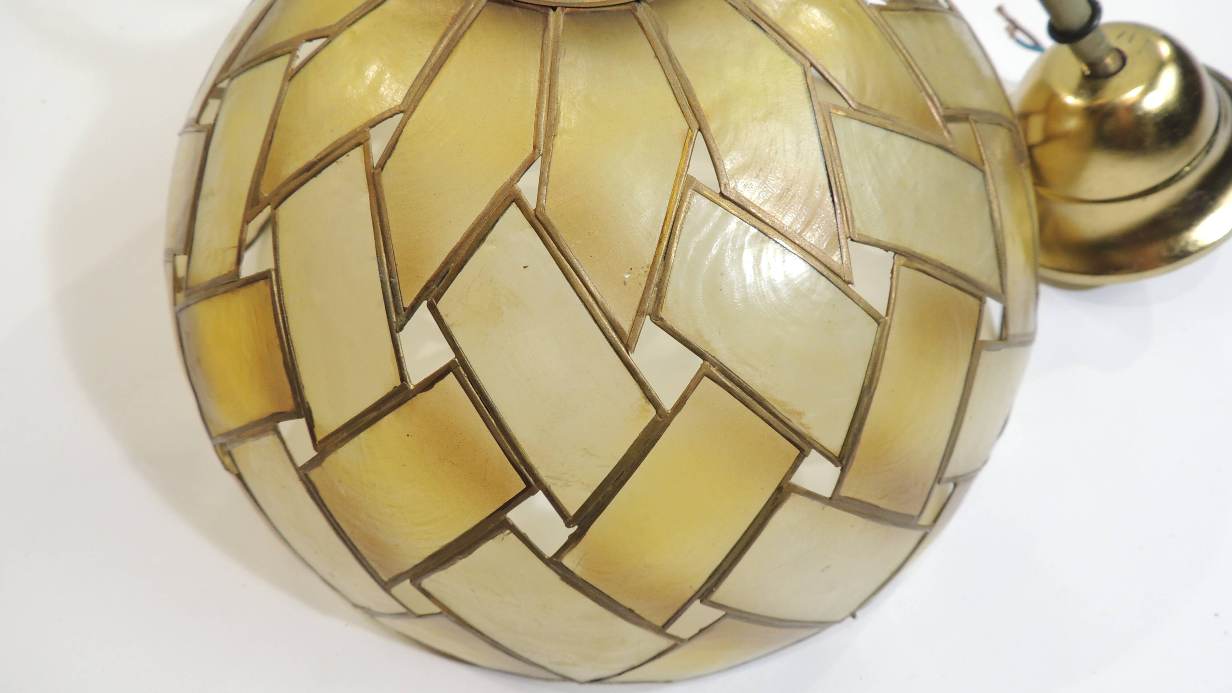 Vintage Capiz Shell Pendant Lamp – Woven Mother of Pearl Shade,