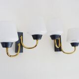 Pair of vintage Maison Arlus wall lights from the 1950s in brass, glass globe.