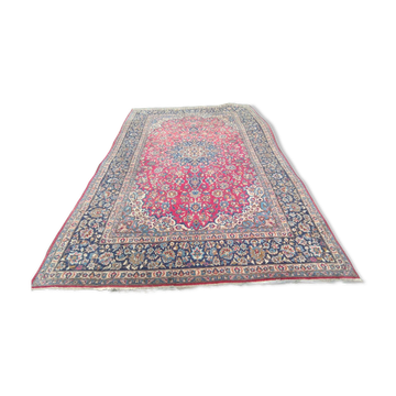 Grand tapis persan Kerman vintage d'exception noué main en laine - 290 x 40
