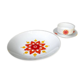 Hollow round plate duo and gravy boat in Winterling porcelain, 1970.