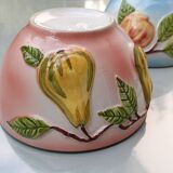 3 slip style bowls signed GV - Cherry, pear and peach patterns.