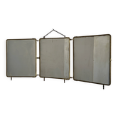 Miroir vintage 1920 triptyque barbier doré simili crocodile vert - 37 x 87