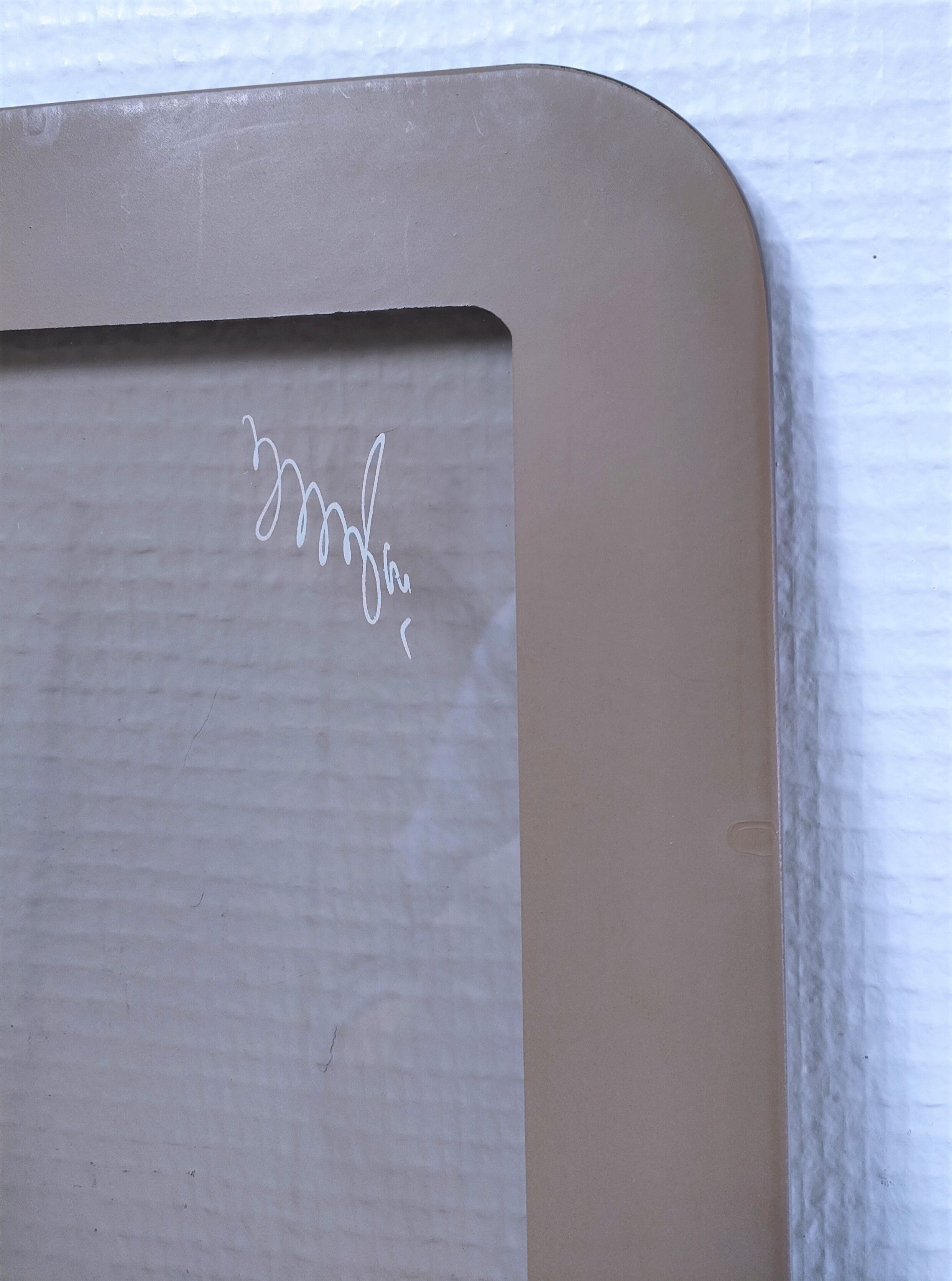 Coffee table glass smoked metal gilded Italian design 80s stamped