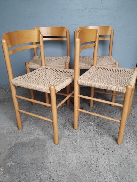 Serie 4 chairs wood and rope ep 1970/80 design