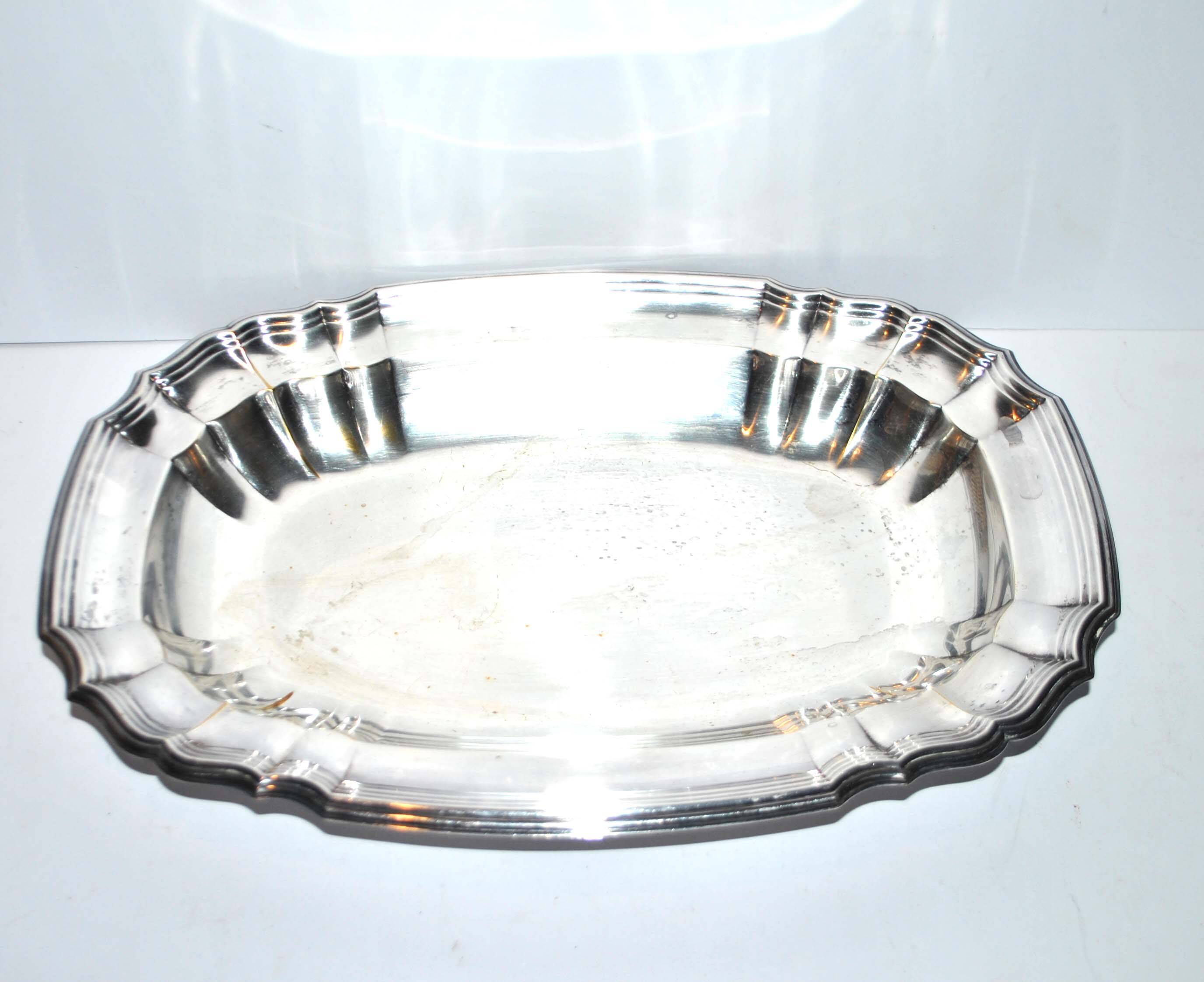 WMF Oval dish vintage tray in silver metal - scalloped net model 34cm