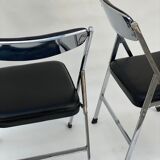 Paire de chaises pliantes en chrome et cuir italiens