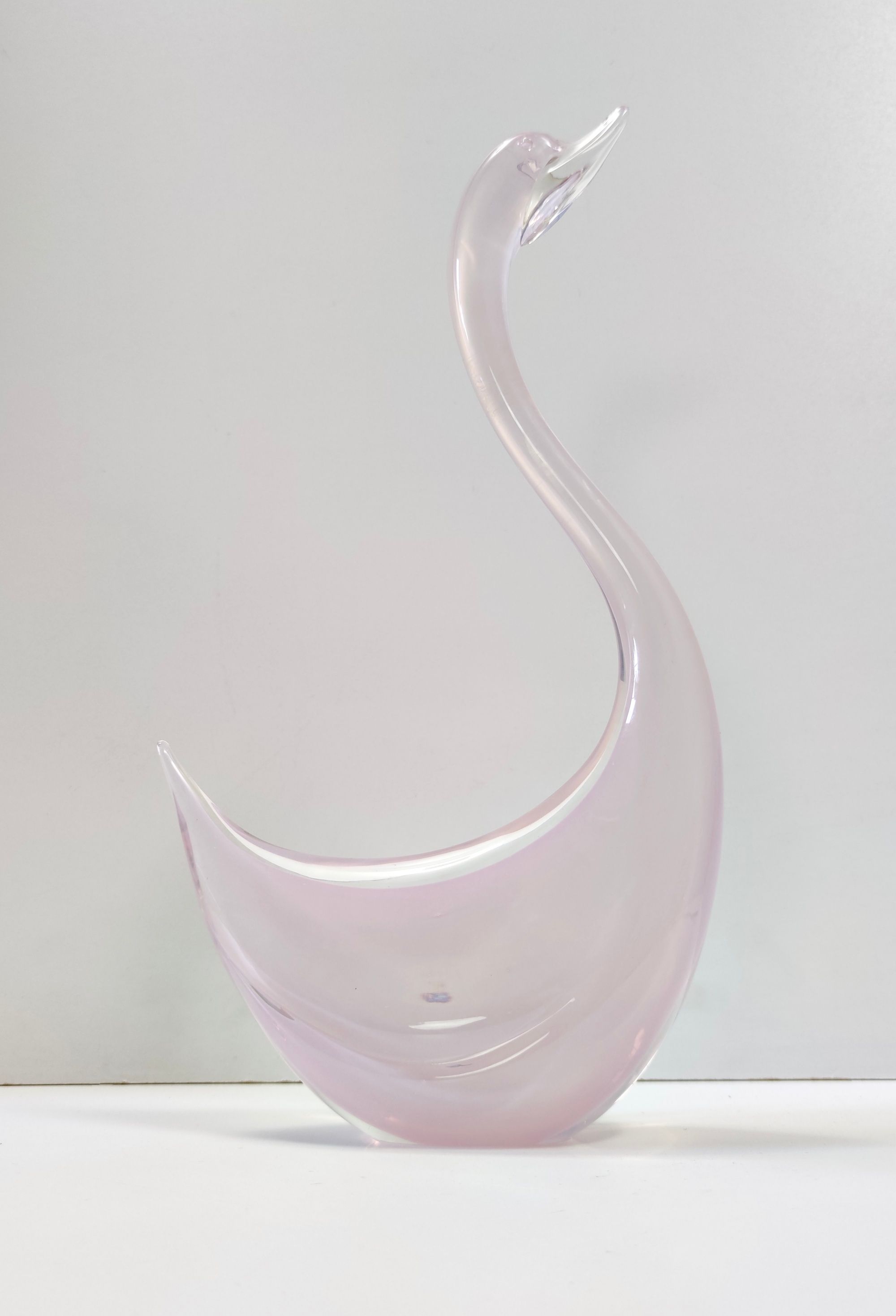 Pink Sommerso Murano glass swan by Elio Raffaeli, Italy