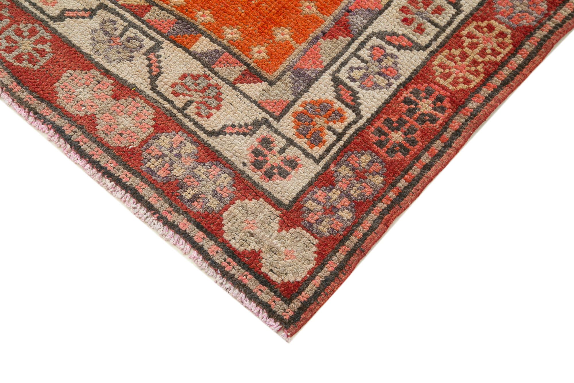 Hand-knotted distressed turkish red runner carpet 95 cm x 365 cm