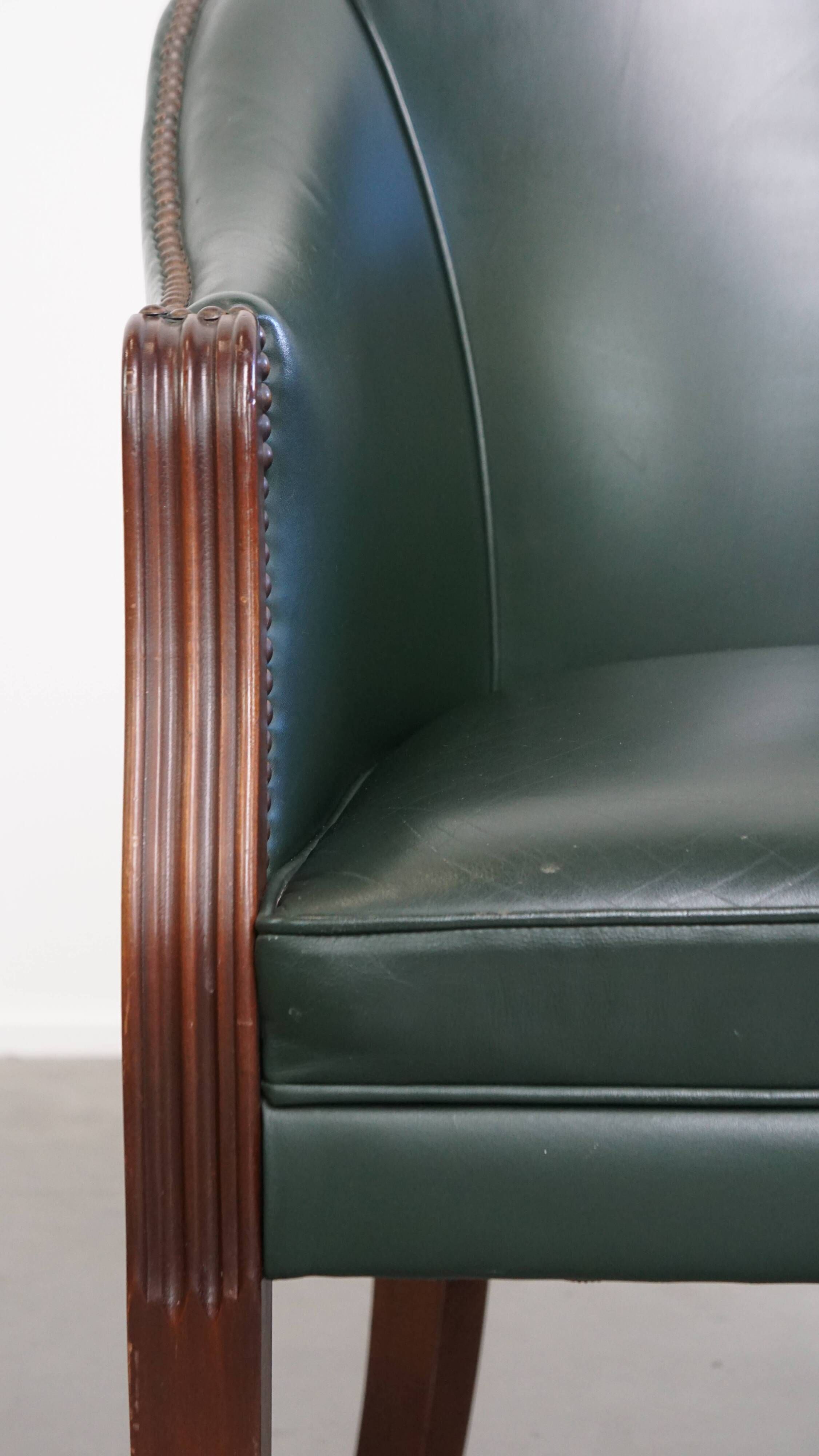 Green Cowhide Leather and Wooden Side/Dining/Desk Chair in English Style