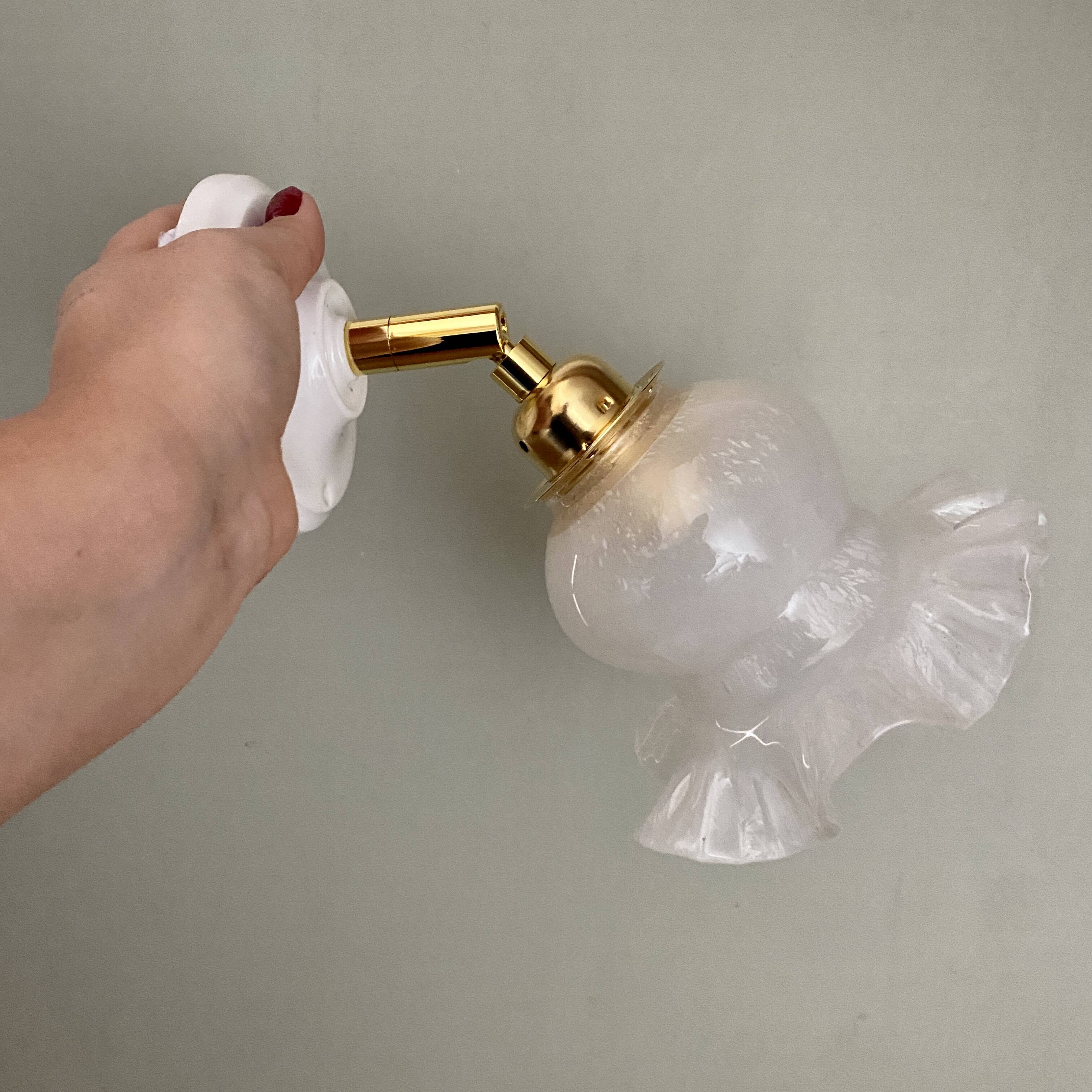 Vintage tulip wall lamp in white opaline