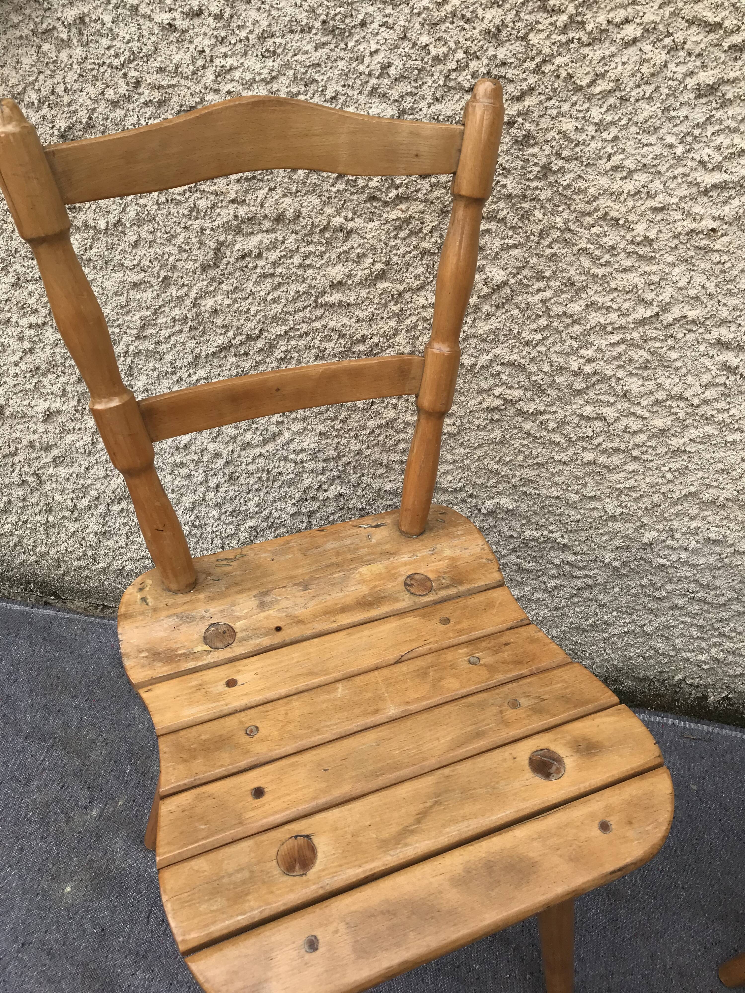 Set of 4 Vintage Beech Chairs Bistro Country Feet Compass
