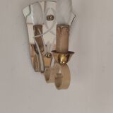 Single-light wall sconce in brass and metal with engraved mirror plate - 1950s