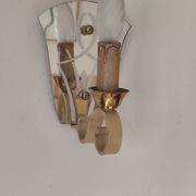 Single-light wall sconce in brass and metal with engraved mirror plate - 1950s