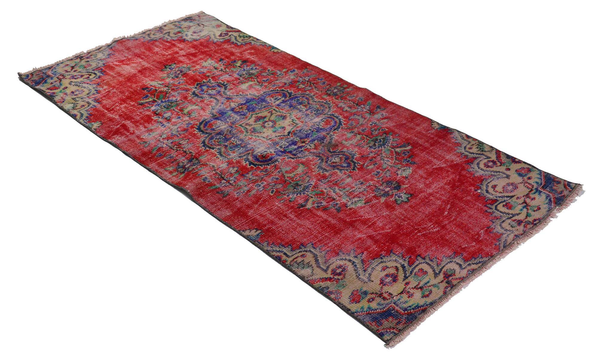 Turkish Anatolian Handmade Vintage Area Rug 246 cm x 130 cm