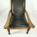 Antique 19th Century Restored British Colonial Plantation Chair Leather Seat