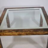 Table basse design Aldo Tura, en verre, cuir de chèvre et parchemin – Table d'appoint 1978