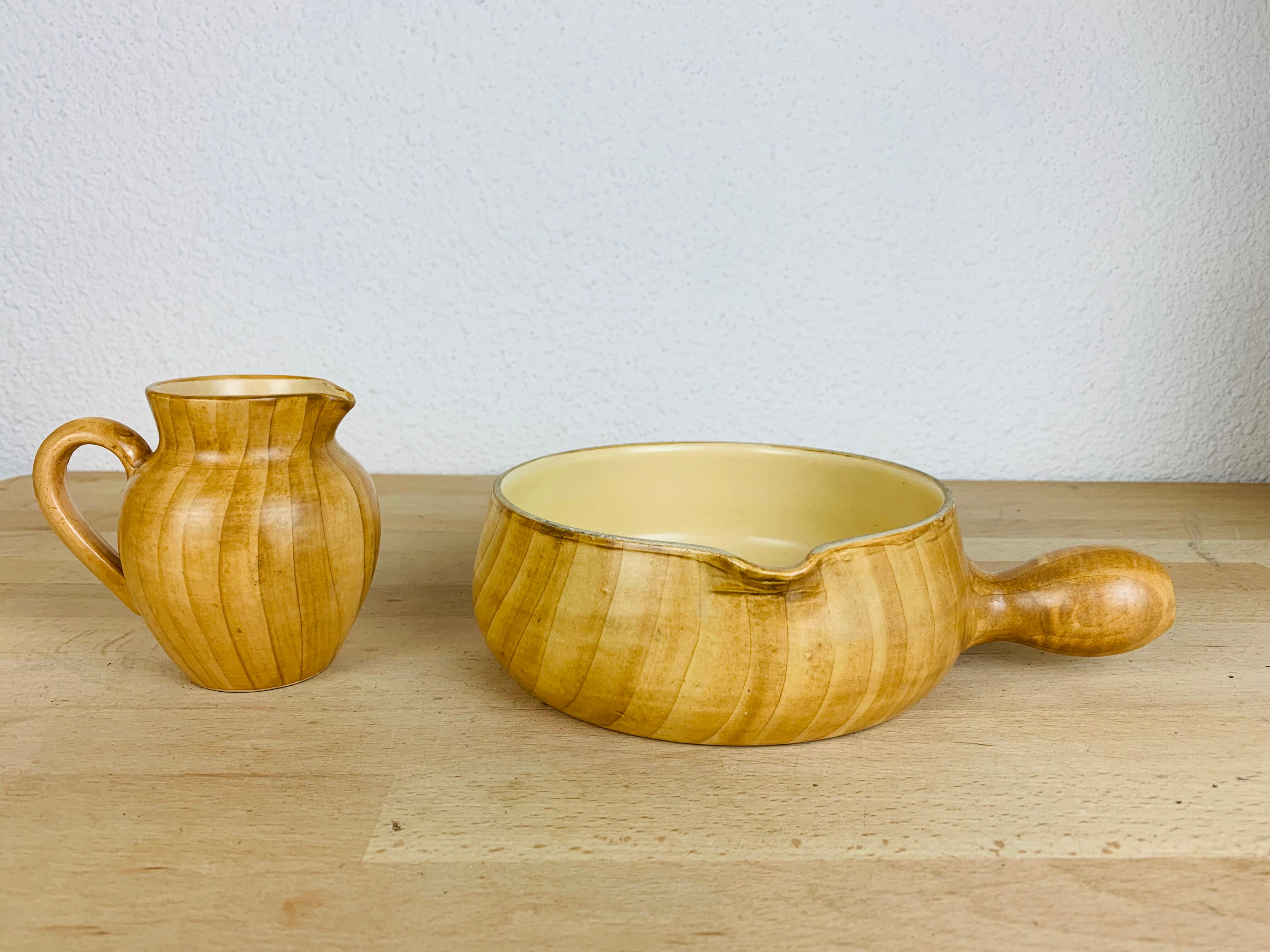 Pitcher and pan Grandjean Jourdan Vallauris, ceramic wood effect