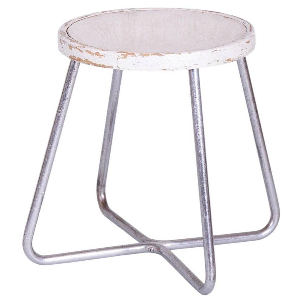 Bauhaus Stool in Beech, Chrome, and Steel from Mücke-Melder, Czech, 1930s