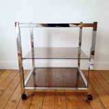 80s chrome and smoked glass rolling trolley