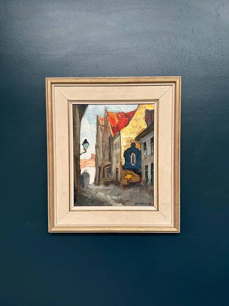 Original Swedish Oil on Panel - "Alley" by Knut Norman - Signed - Vintage and Framed - 59 × 46 cm (23.2" × 18.1")