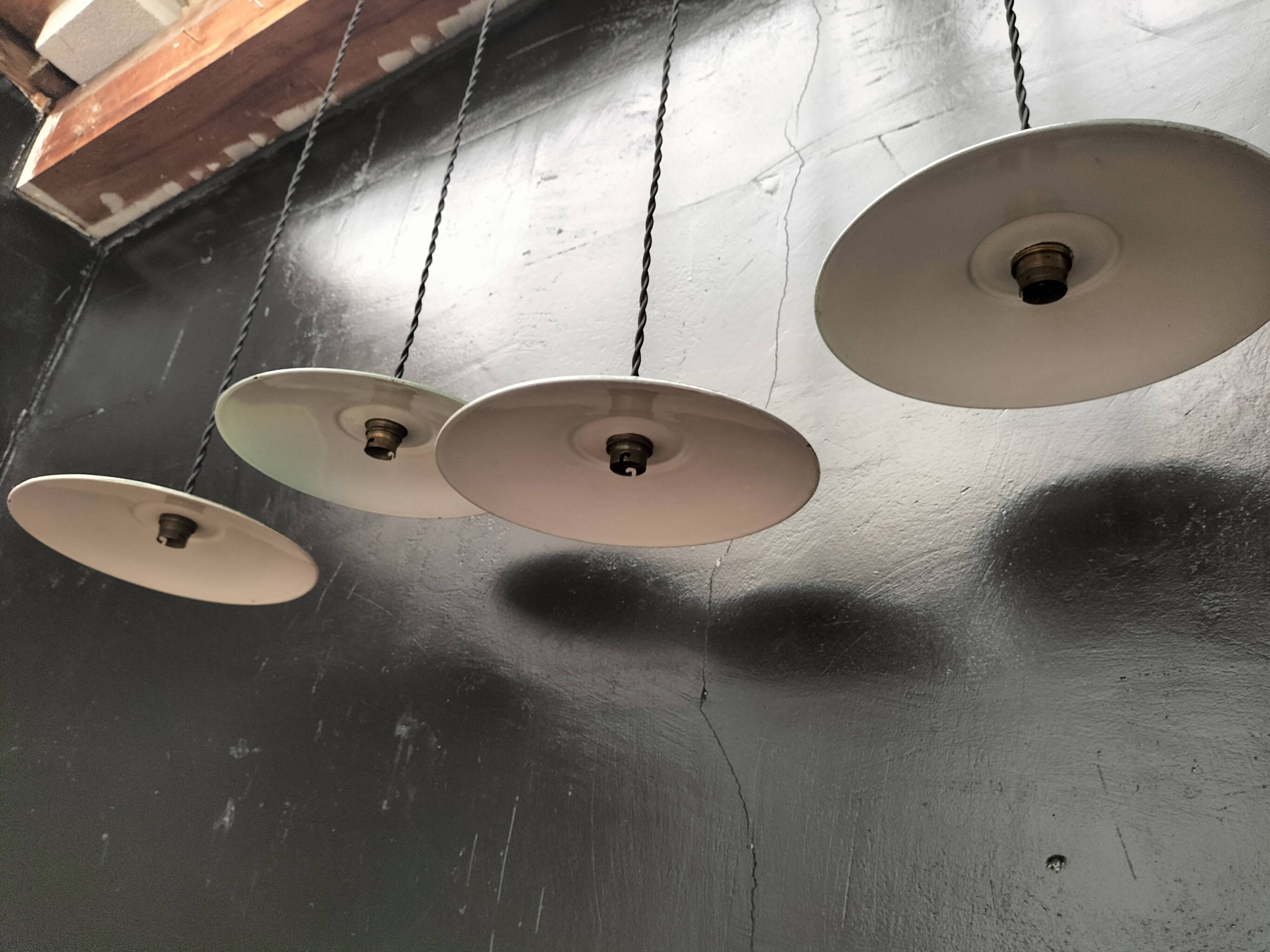 Enameled sheet metal pendant lights