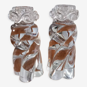 Pair of crystal baccarat candle holders
