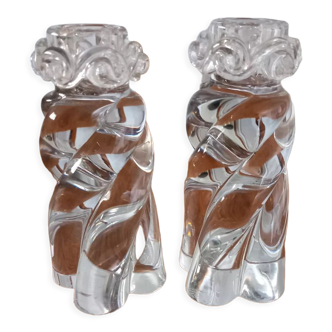 Pair of crystal baccarat candle holders