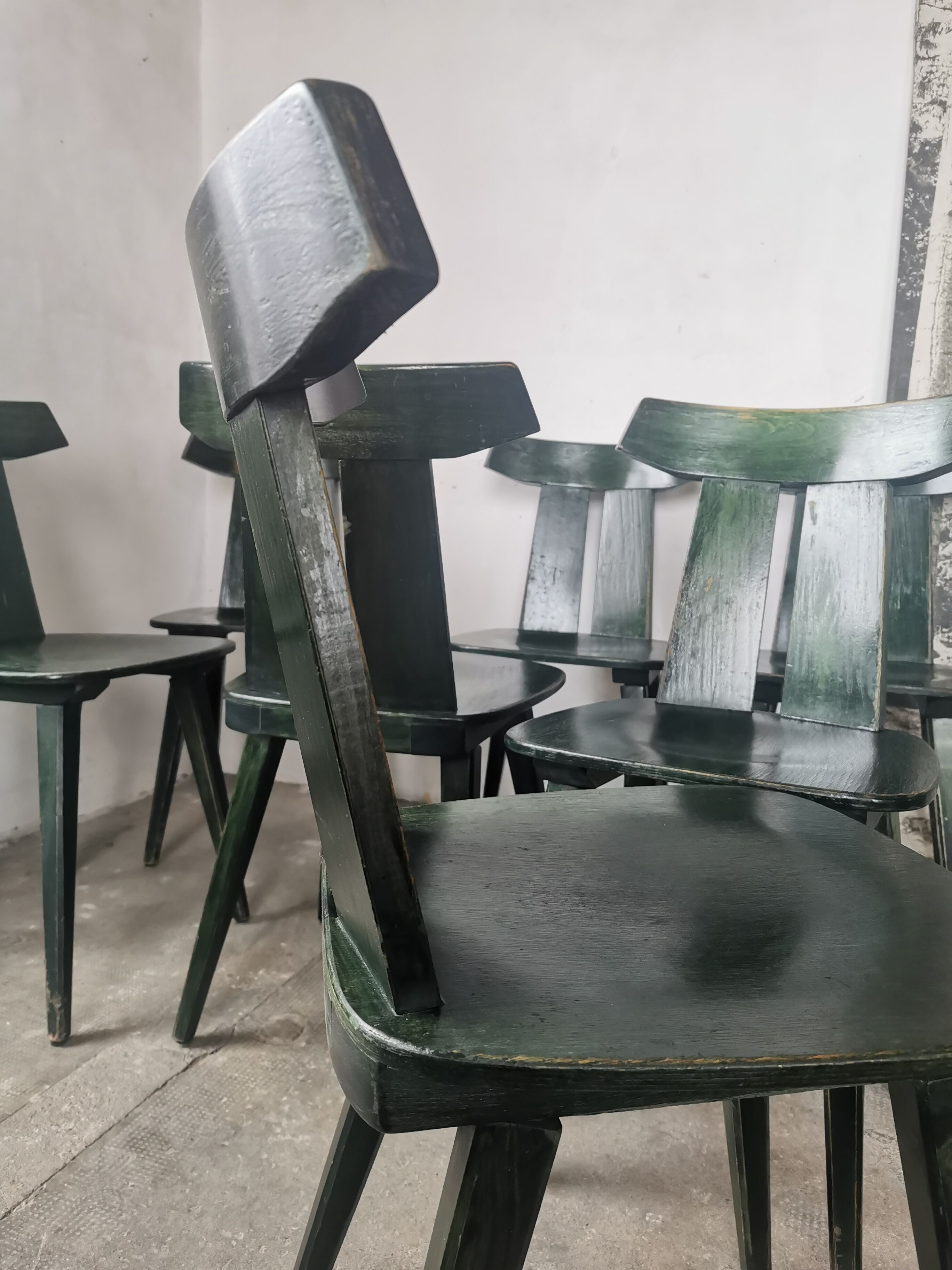 Set of 10 wooden bistro chairs