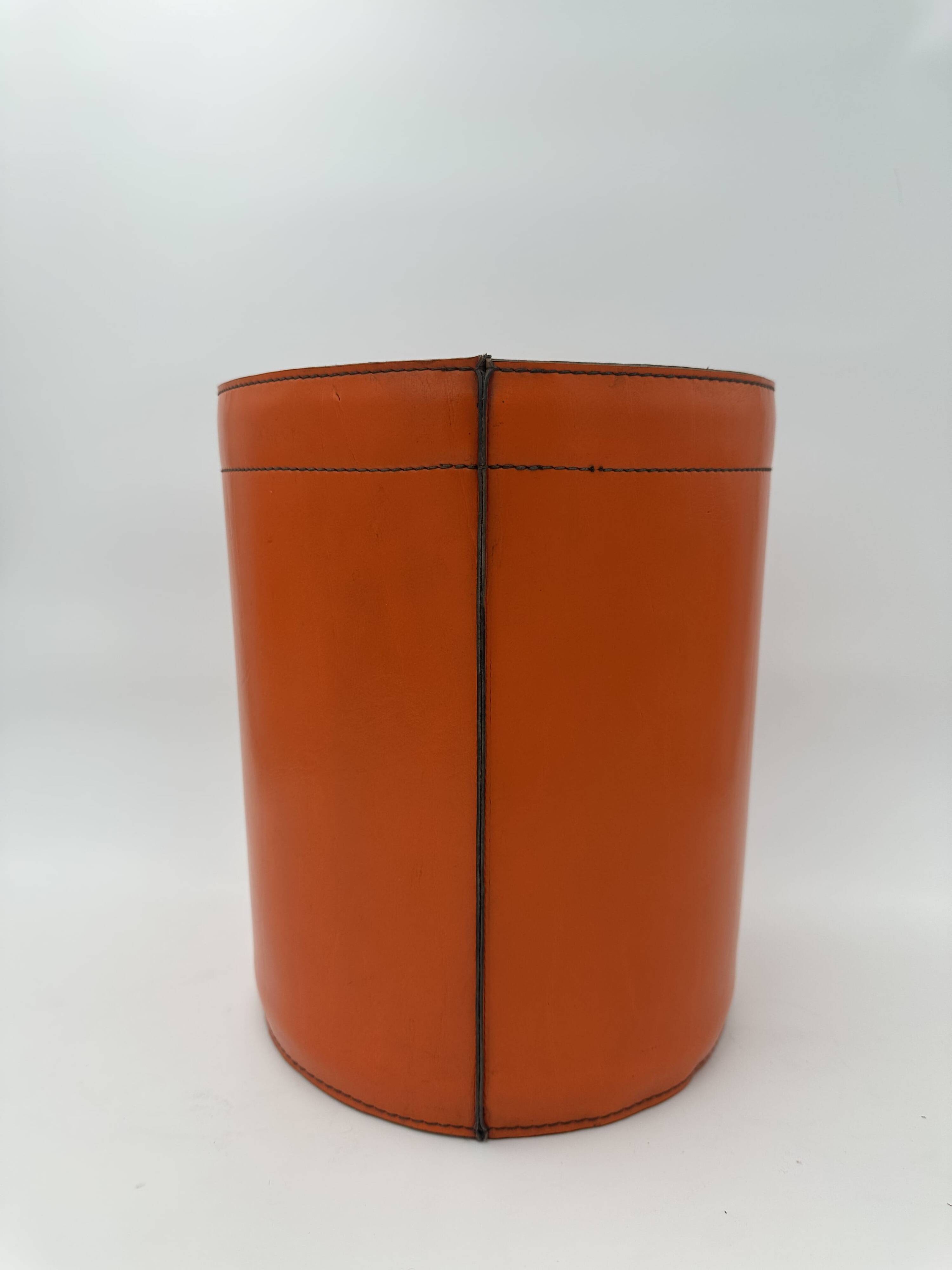 Orange Leather Waste Paper Basket in the Style of a Saddler, in the Taste of Hermès, Ann