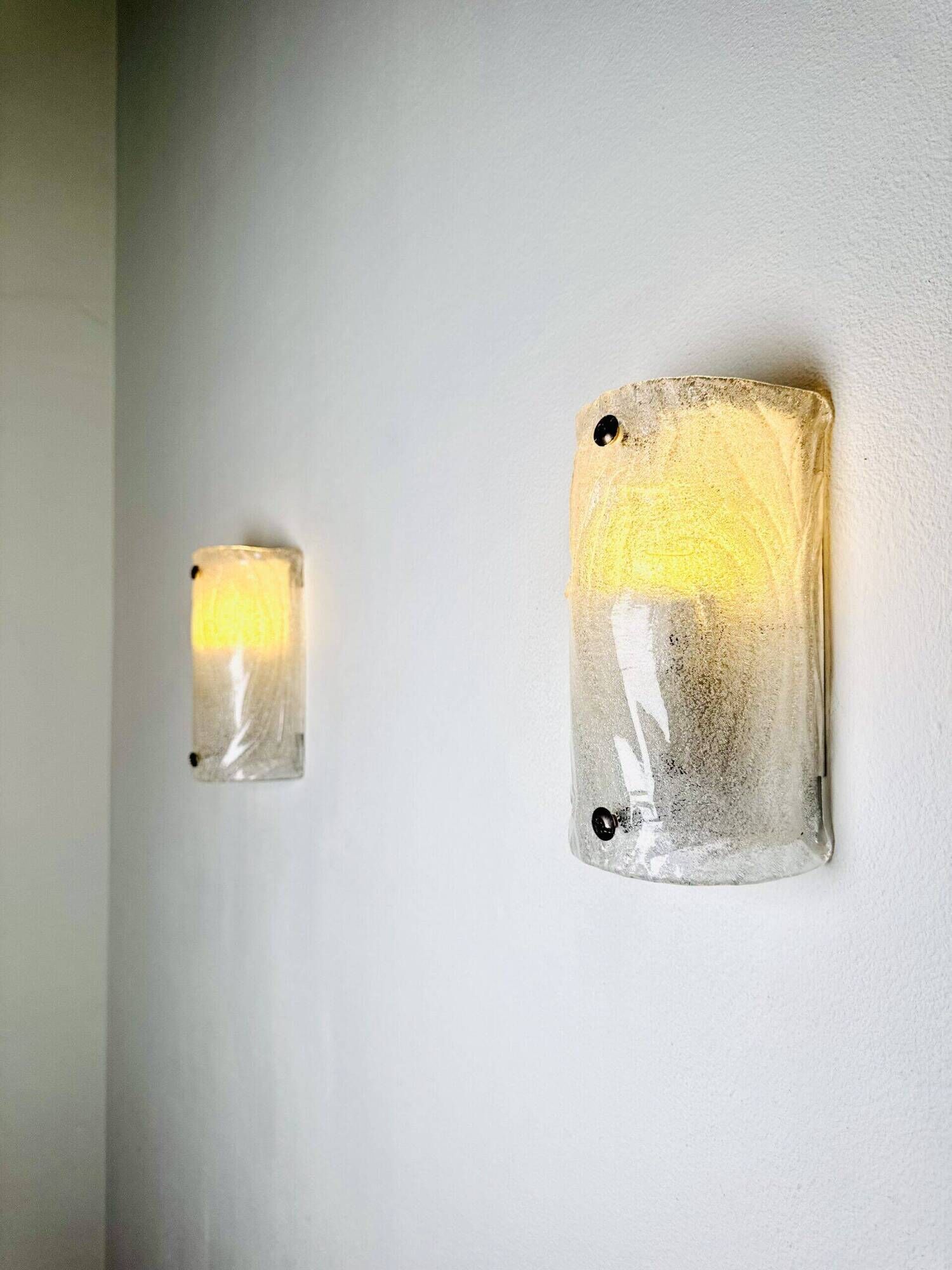 Murano Ice Frosted Glass Wall Lamps By Kalmar Franken, Austria Circa 1960S