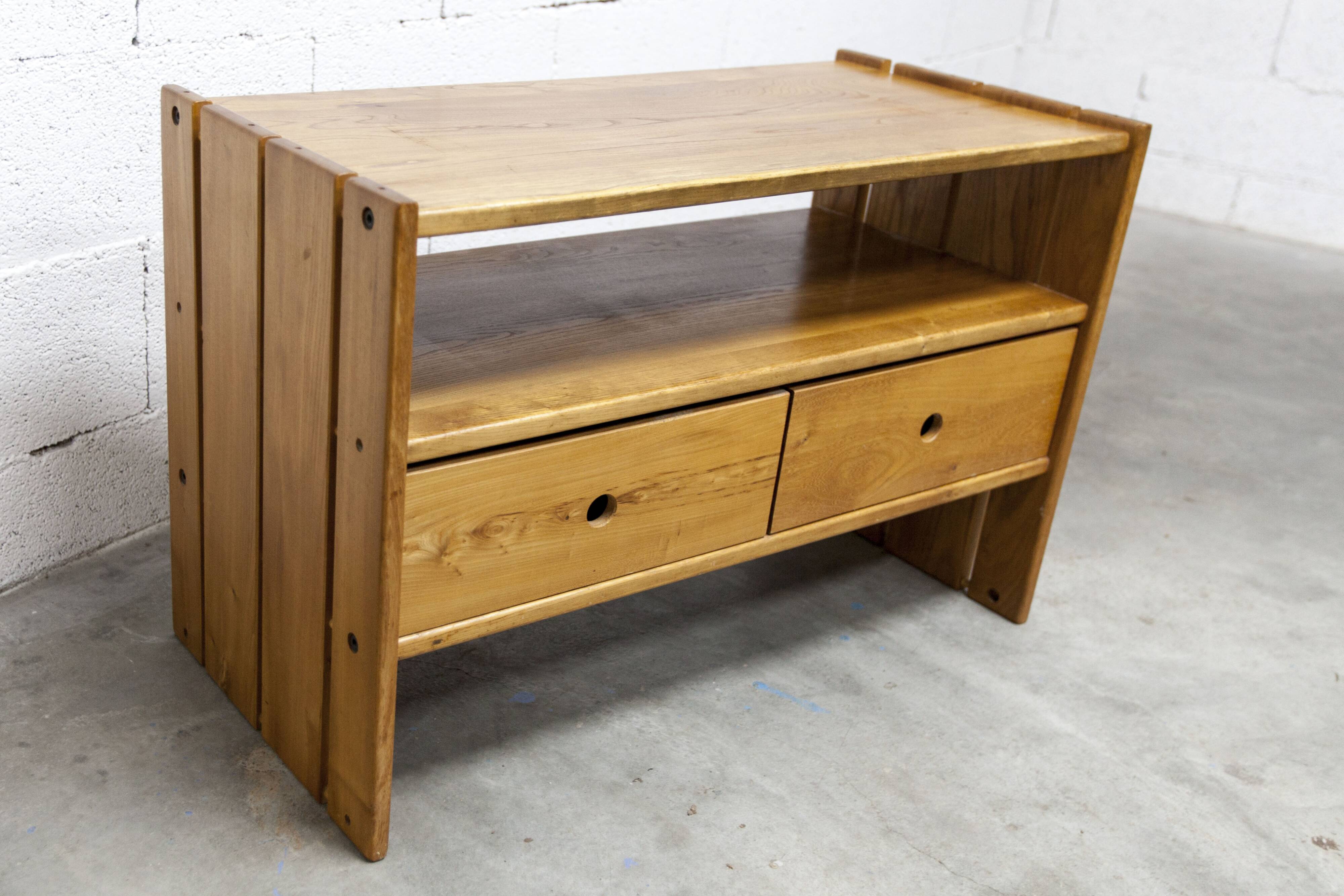 Low furniture Maison Regain solid elm 1960 with drawer
