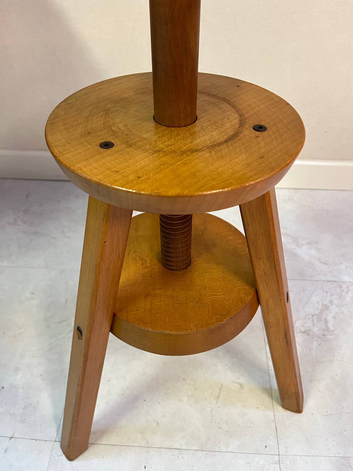 Adjustable and swivel wooden stool