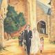 Signed painting, wedding painting in village, large framed painting