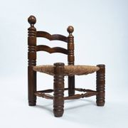 Wooden low chair with rush seat,1950s, in the style of Charles Dudouyt