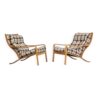 Paire de deux fauteuils lounge en laine, très bon état d'origine années 1970, design danois