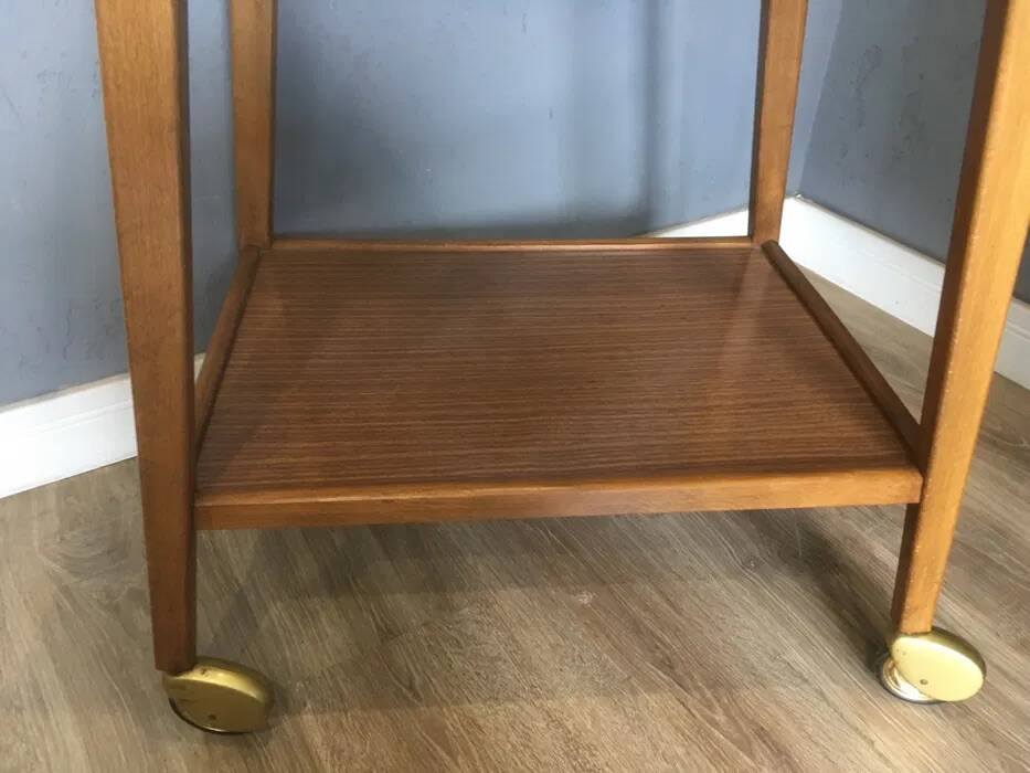 Mid-Century Bar Cart / Serving Trolley — Solid Wood, 1960s
