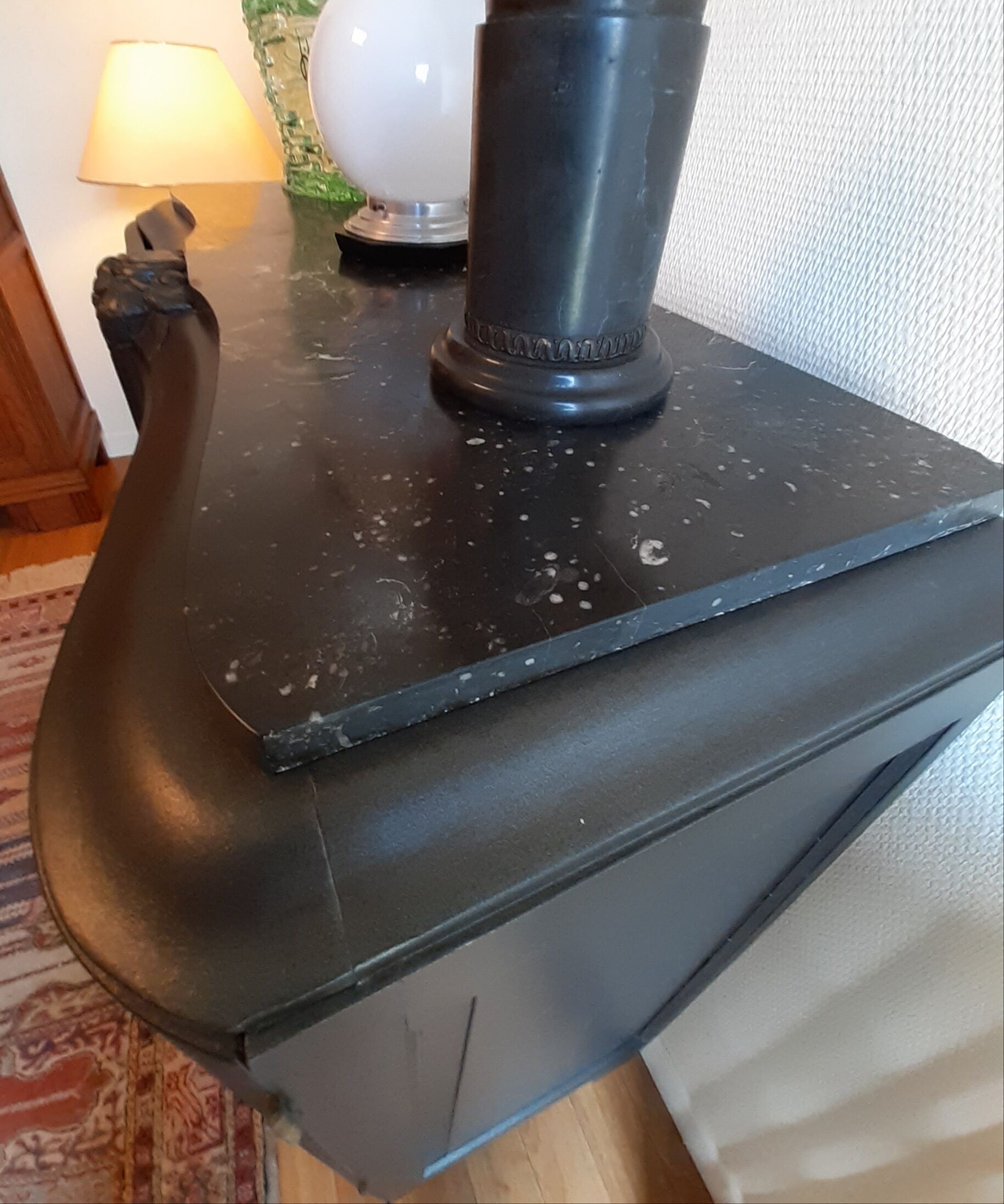 Buffet art deco black steel on marble or 2-door dresser