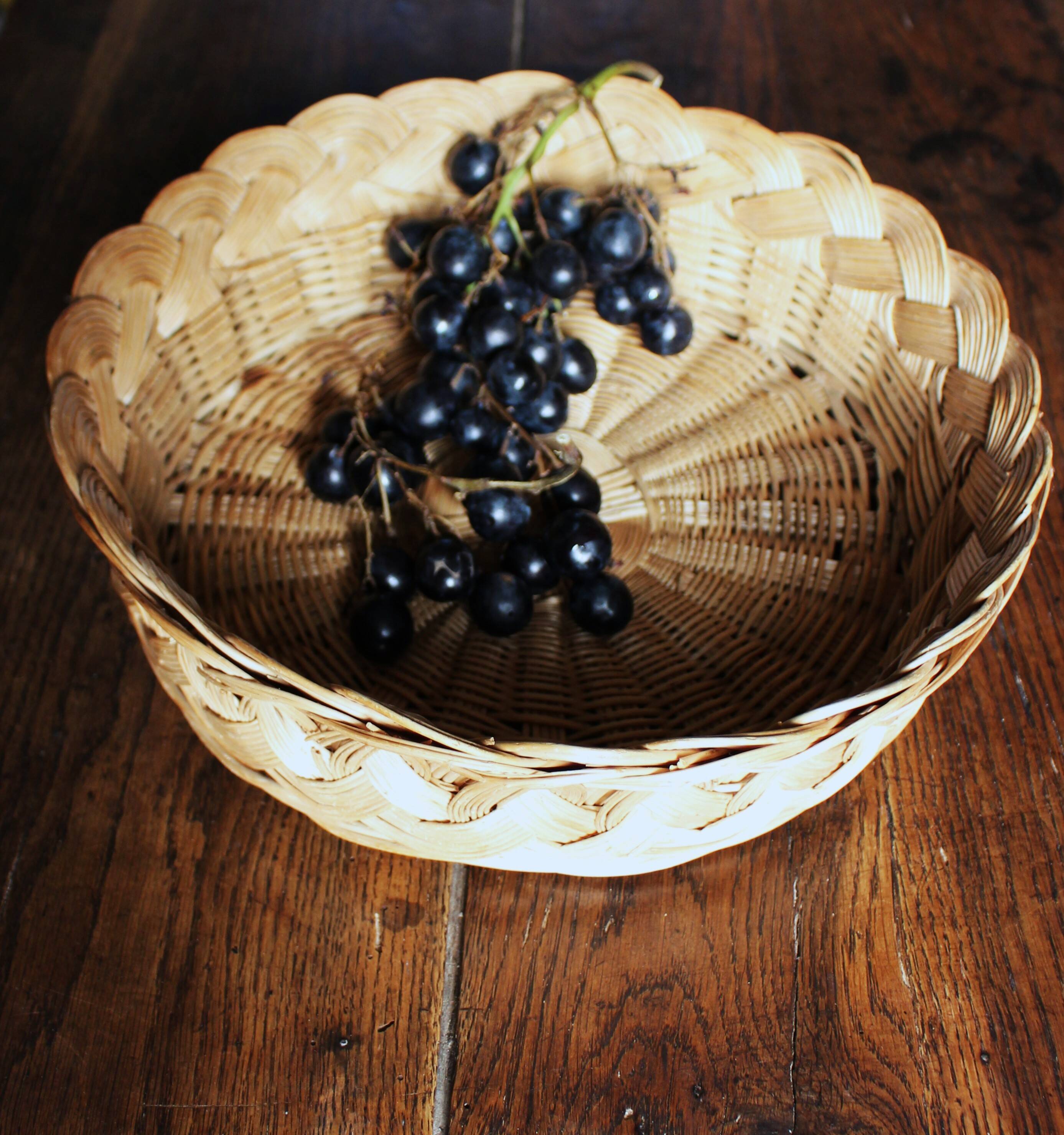Panier Corbeille ronde osier tressage vintage