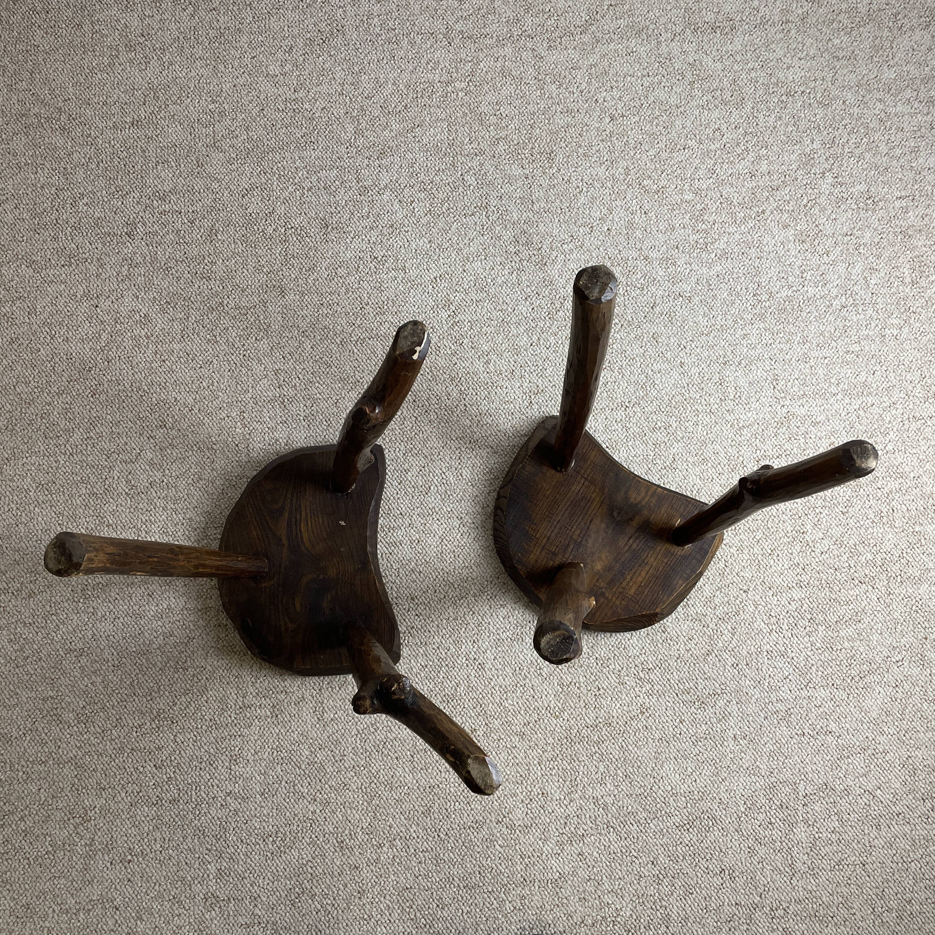 Pair of brutalist tripod stools