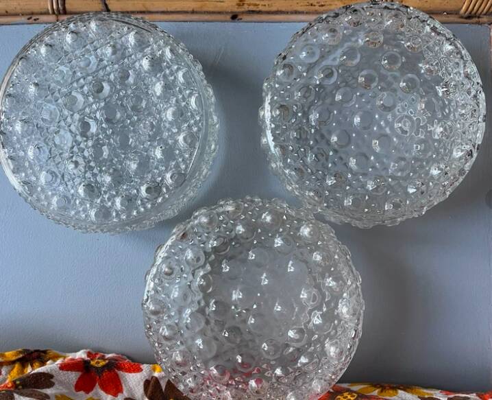 Set of three round glass bubble wall lights from the 70s/80s.
