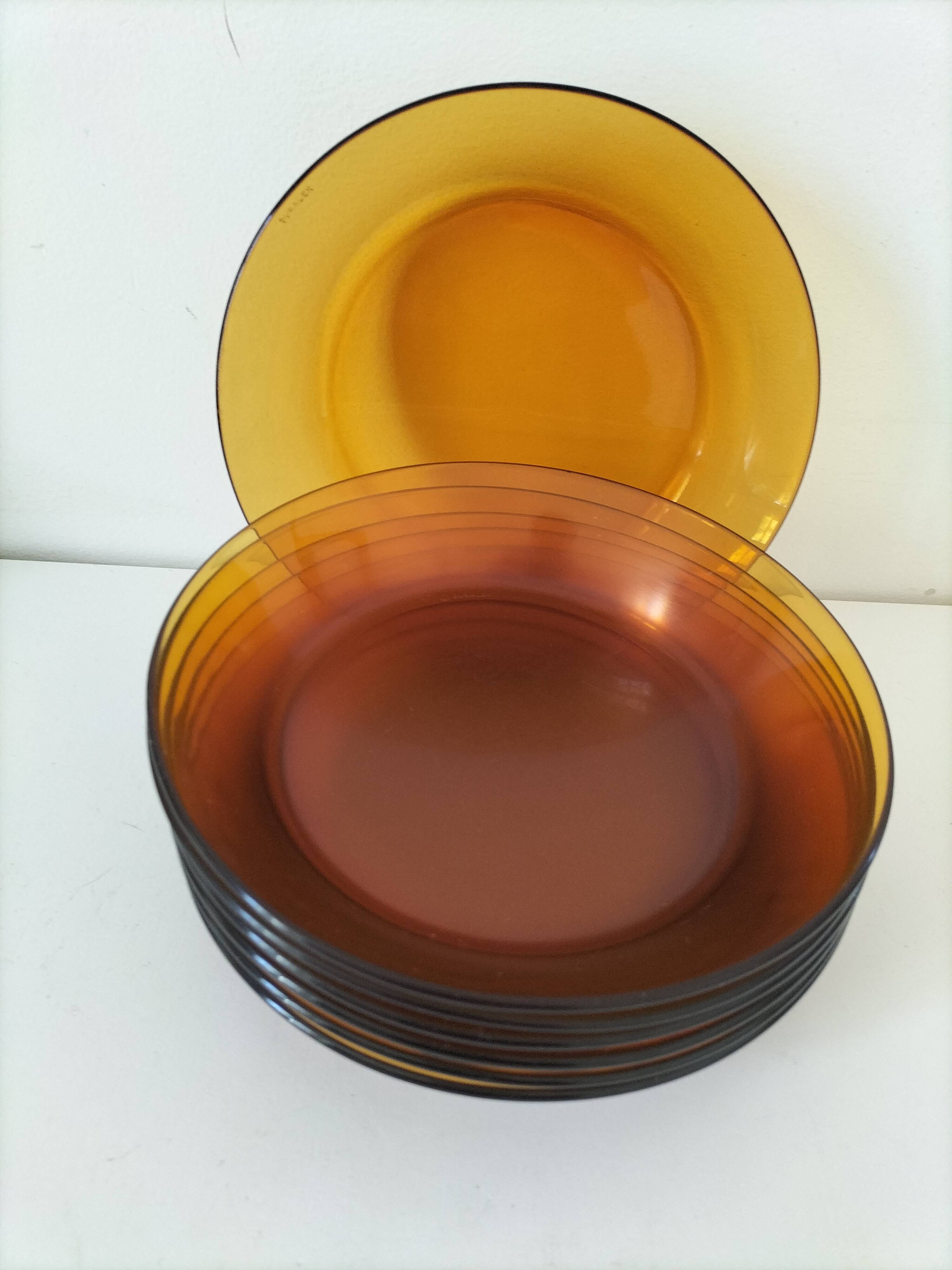 7 deep plates Duralex amber glass