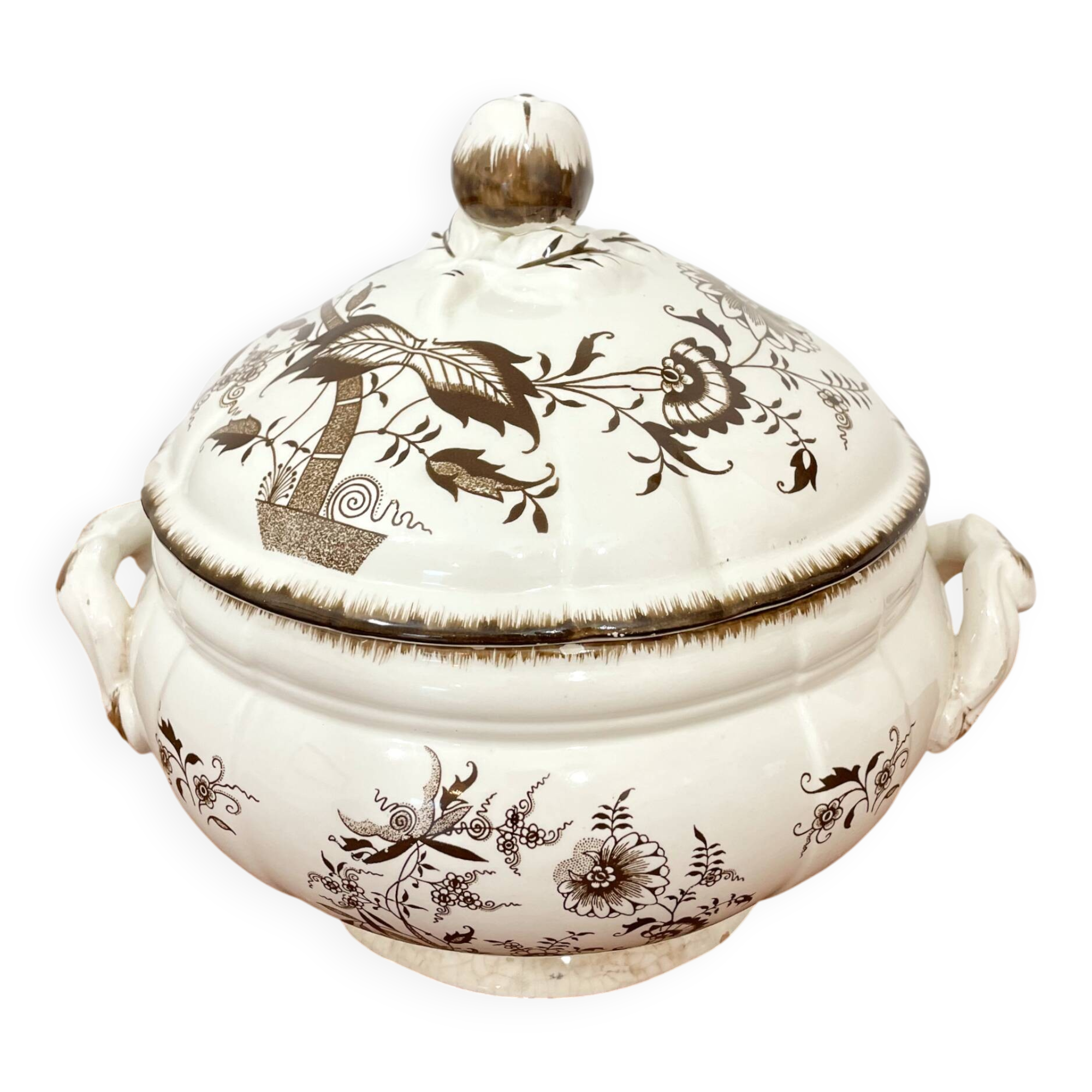 Soup tureen / Vegetable dish in earthenware - Sarreguemines - 1940s/50s