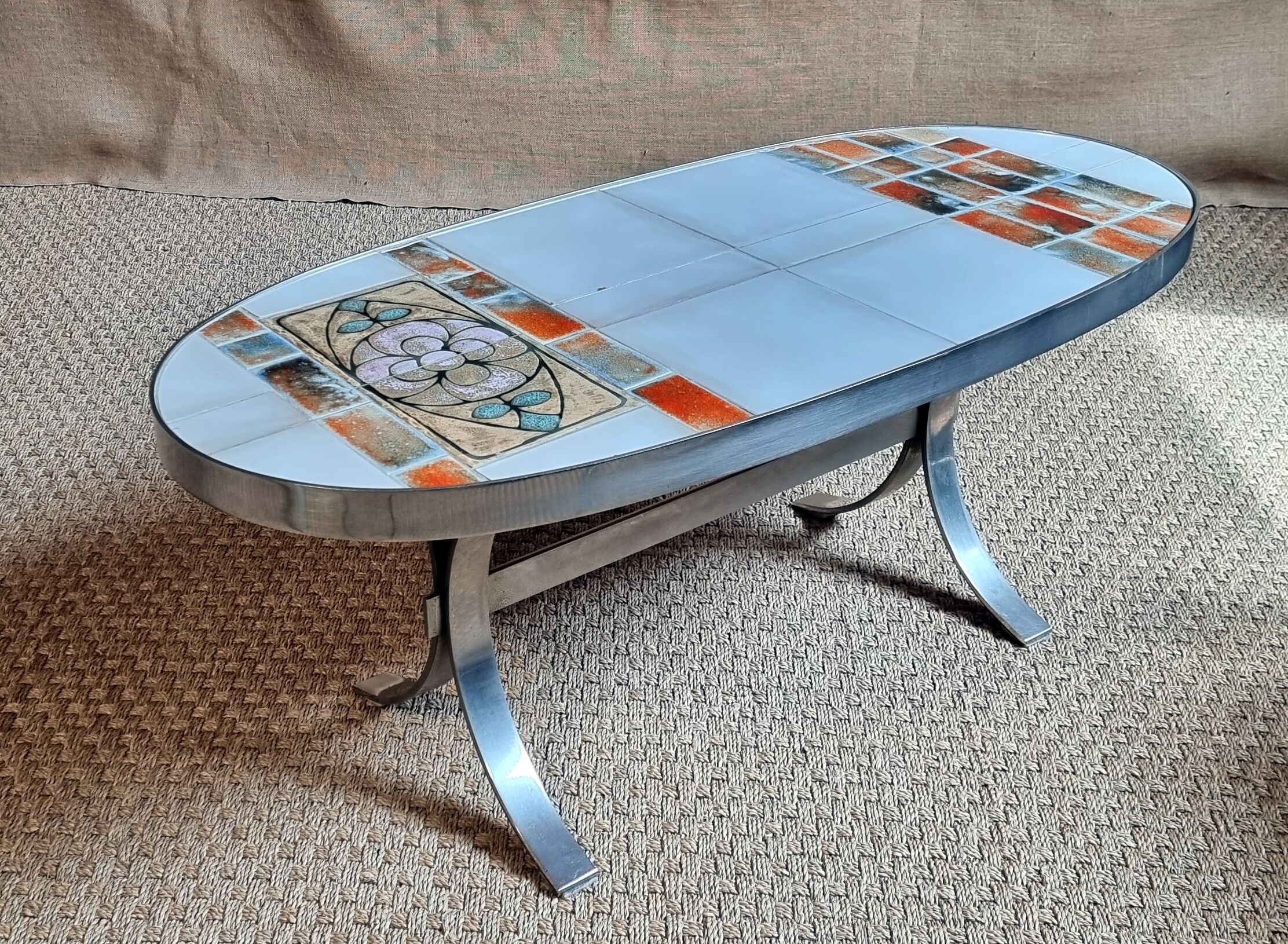 Coffee table 70s ceramic and stainless steel